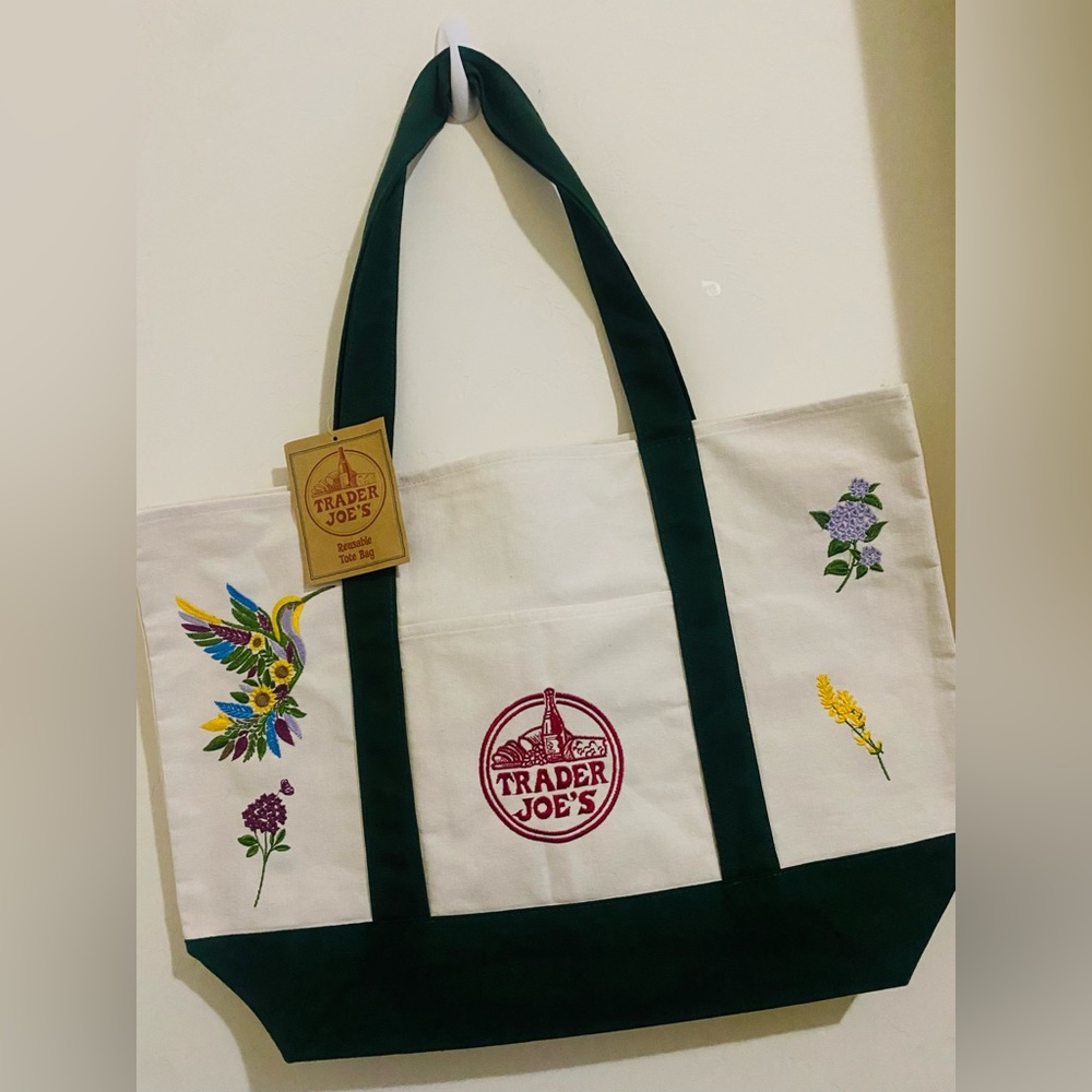 NWT Embroidered Trader Joe’s Canvas Tote | Boho Reusable Market Bag | Gift Idea